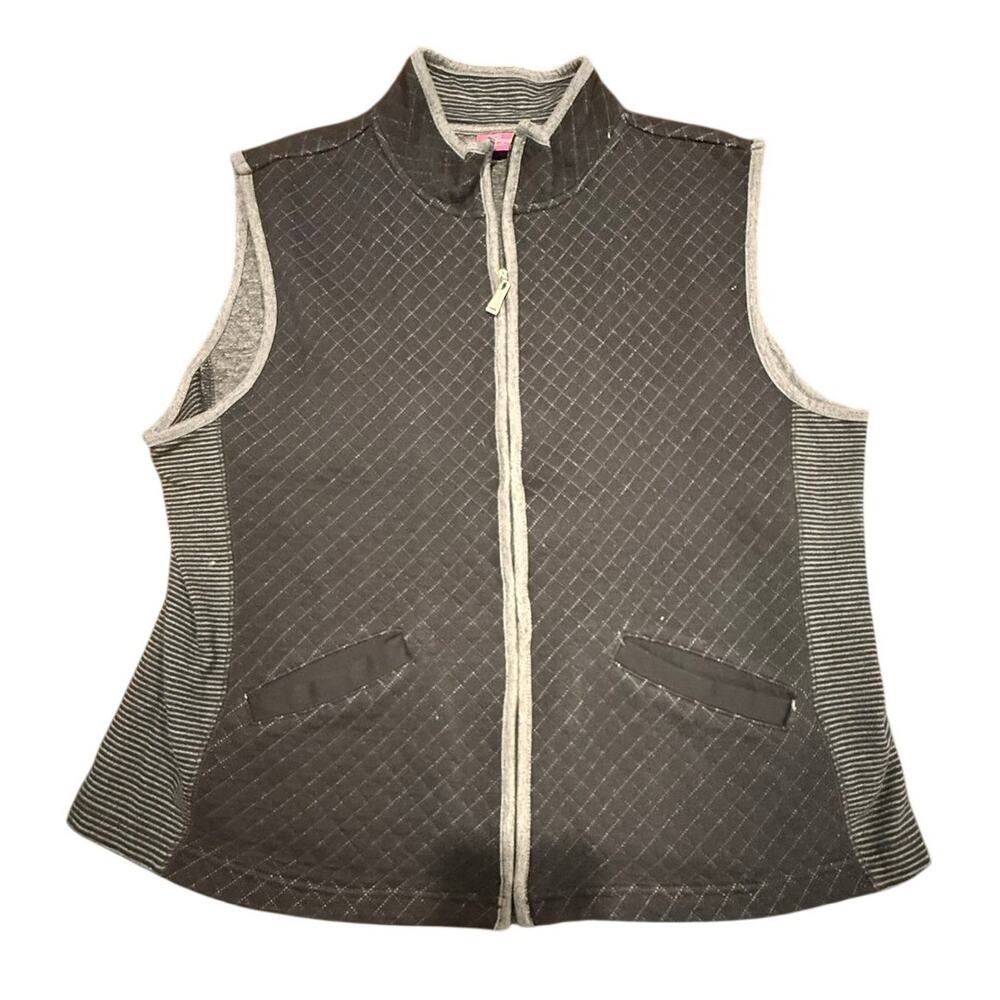 Pappagallo Petite Women's Black Quilted Zip Front Vest Layering Jacket Size L